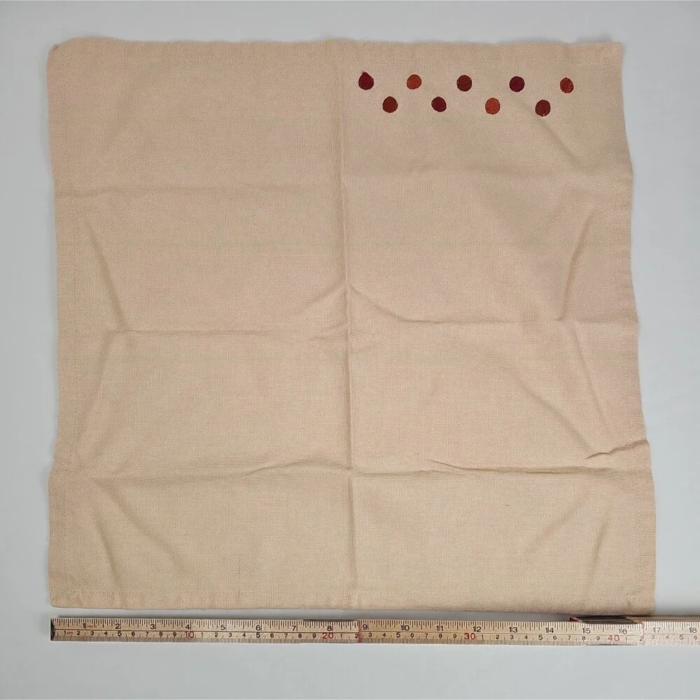 Set of 4 Embroidered Polka Dot Cloth Napkins Tan Red Fall Thanksgiving 17x17